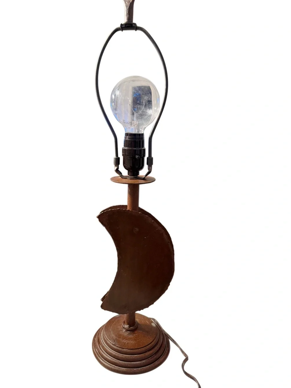 Rustic wrought iron metal industrial folk art Crescent Moon celestial table Lamp